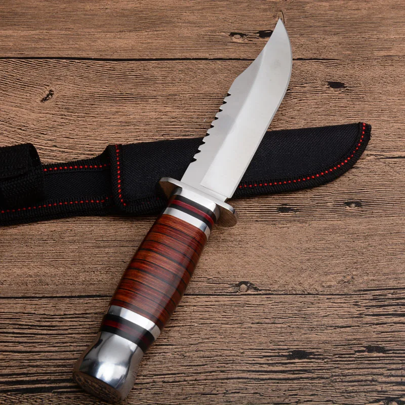 colombia Wood handle Fixed Blade Survival Bowie Hunting Knife K3021B (6)