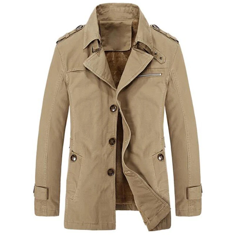 

Winter Trench Coat Designer Thick Warm Casual Cotton Slim Fit Windbreaker Jacket Male Pure Color Long Jackets casaco masculino