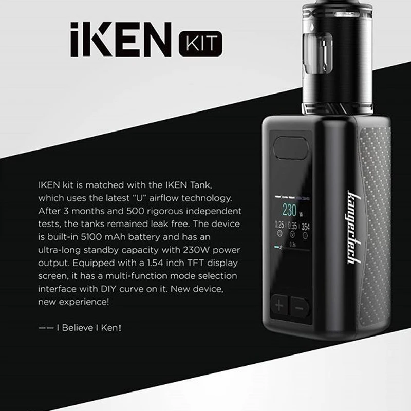 Стартовый набор KangerTech IKEN с цветным дисплеем AKD 230 Вт 5100 мАч бак атомайзера 4 мл SSOCC SS