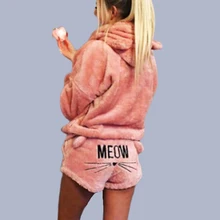 Warm Sleepwear Set Cat Meow Hoodie Meow Two Pieces Pajamas Set Embroidery Pants Ensemble Femme 2 Pieces Plush Shorts Women Home Women's Sets Warm Sleepwear Set Cat Meow Hoodie Meow Two Pieces Pajamas Set Embroidery Pants Ensemble Femme 2 Pieces Plush Shorts Women Home Women's Sets