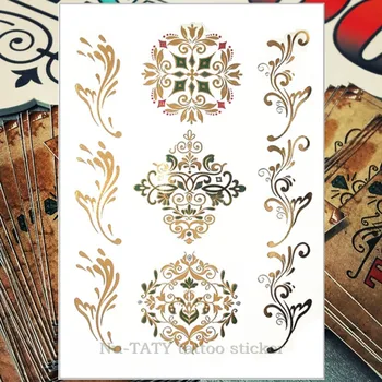 

Nu-TATY 24 style Temporary Tattoo Body Art, green golden flower pattern Designs, Flash Tattoo Sticker Waterproof 21*15cm