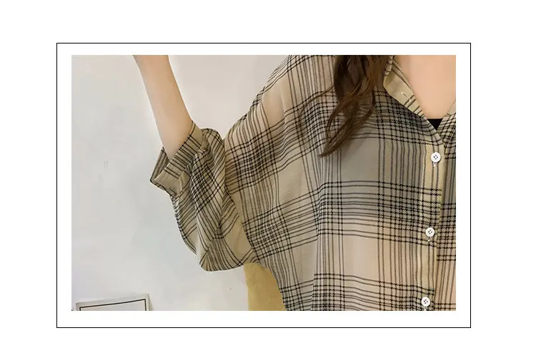 2019 Autumn Chic Plaid Shirts Women Batwing Sleeve Chiffon Blouses Casual Chemise Femme Tops Plus Size Tartan Blusas Mujer (2)