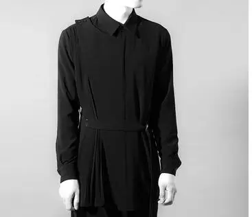 Оригинальная Мужская рубашка черного и черного цветов, трендовая одежда, Мужское пальто, одежда певицы, S-6XL - Цвет: Черный