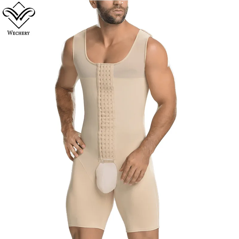 Wechery Men Shapers 2018 New Trainers Male Sleeveless Full Bodysuit S-6XL Open Crotch Corset Black Beige Slimming Shapewear