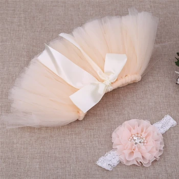 

Baby Tutu Clothes Skirt Newborn Headdress Flower Girls Photo Prop Outfits Flower Headband and Baby Tulle Skirt Beanie Beaded Cap