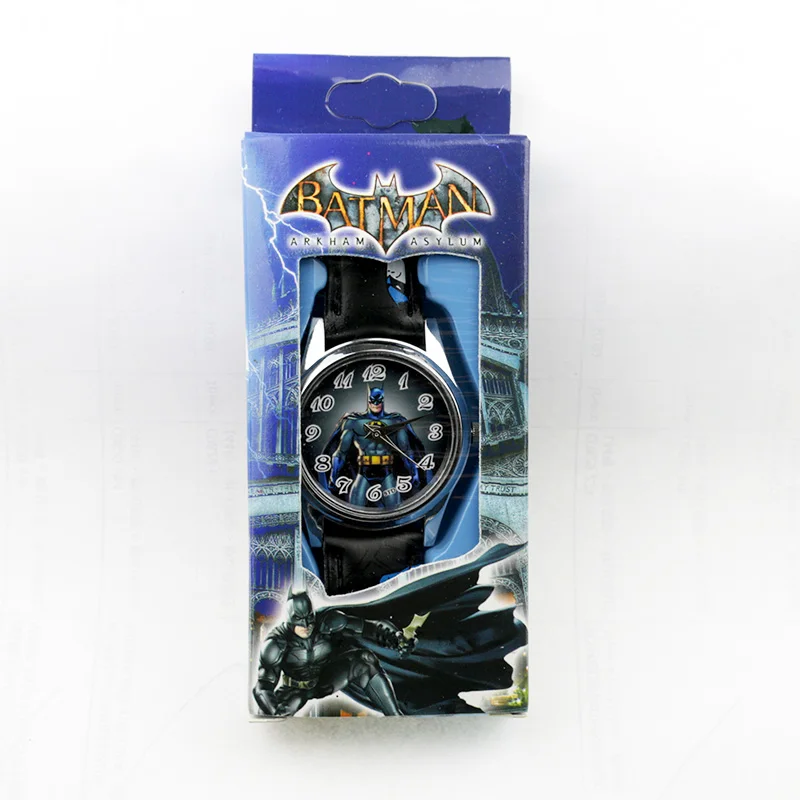 Детские часы с Бэтменом из мультфильма Человек-паук Бен 10 Supreman детские часы для мальчиков с кожаным ремешком кварцевые часы Reloj Nino подарок для мальчика - Цвет: batman Black