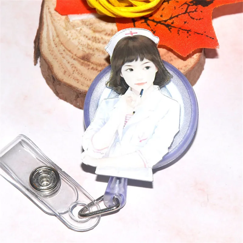 Красивая девушка мини выдвижной значок милый мультфильм медсестры Ремешки ID имя карты держатель Клип Студенческие доктора держатель значка