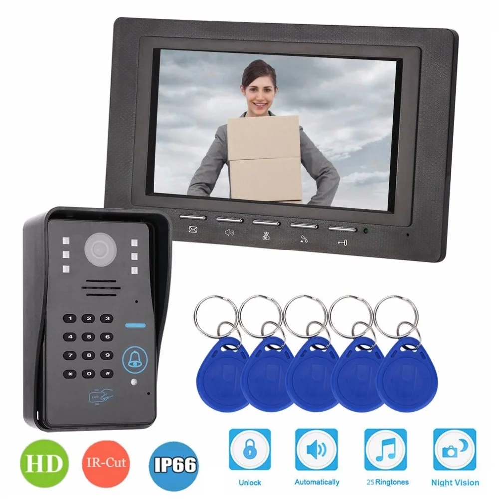 

7inch 1V1 RFID Password Monitor Video Door Phone Intercom Doorbell With IR Camera Night Vision 1000TV Line Access Control System