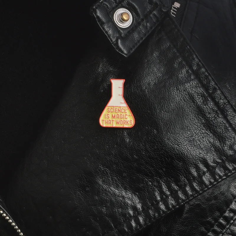 

Science is magic that works Conical Flask Orange pins Cartoon pins and brooches Badges Lapel pins Science jewelry Gifts