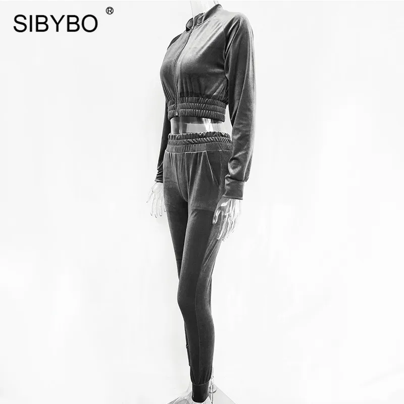 Sibybo осенне-зимний Бархатный комплект из двух предметов, комбинезон для женщин с длинными рукавами на молнии, обтягивающий повседневный комбинезон, женский комбинезон, сексуальный комбинезон