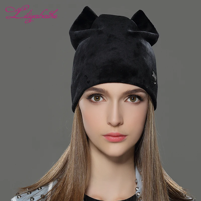 LILIYABAIHE/Женская осенне-зимняя шапка; женские шапки для девочек с кошками; шапочки для женщин; пуховые шапки; шапки Touca
