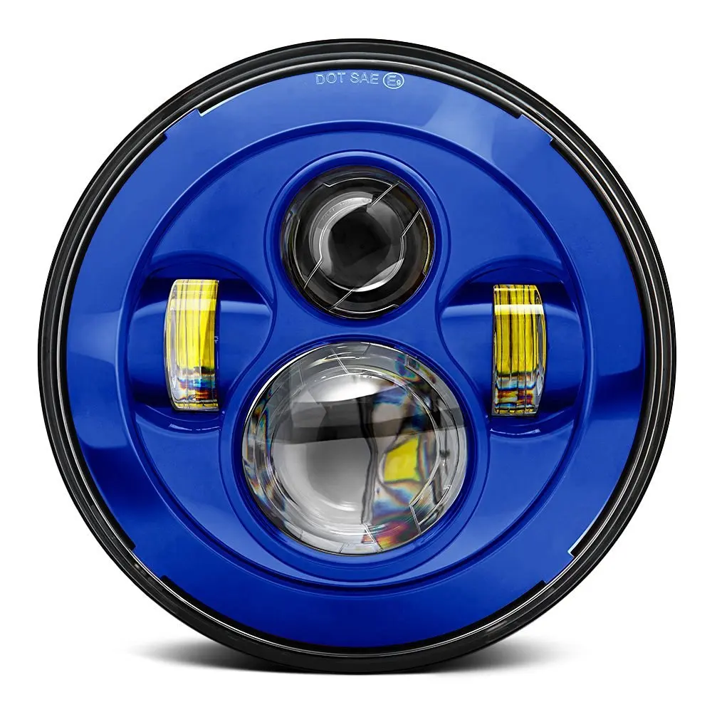 

7" Inch Round Blue LED Projector Daymaker Headlights For Harley Motorcycles ( PCS)