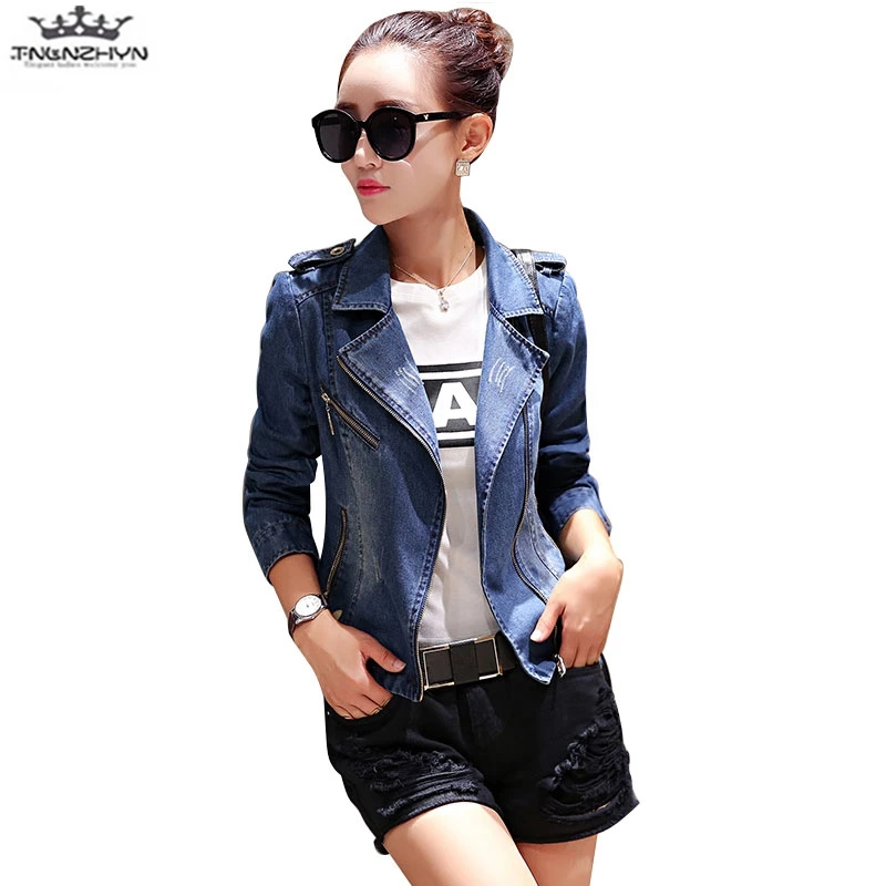 

tnlnzhyn 2019 New Spring Autumn Women Small Denim Jacket Fashion Slim Short Jeans Outerwear Casual Long Sleeve Denim Coat A144