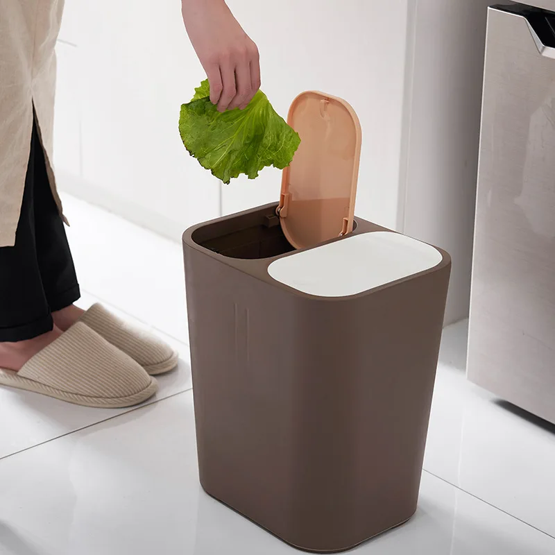 15л ведро для хранения Двойной баррель PP мусорные баки с крышкой кухонный мусорный бак прессованного типа прямоугольный стоящий экологически чистый