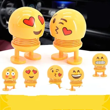 

Tictok Popular car spring shaking head expression pack doll smiley bounce toy with the same paragraph decoration ornaments