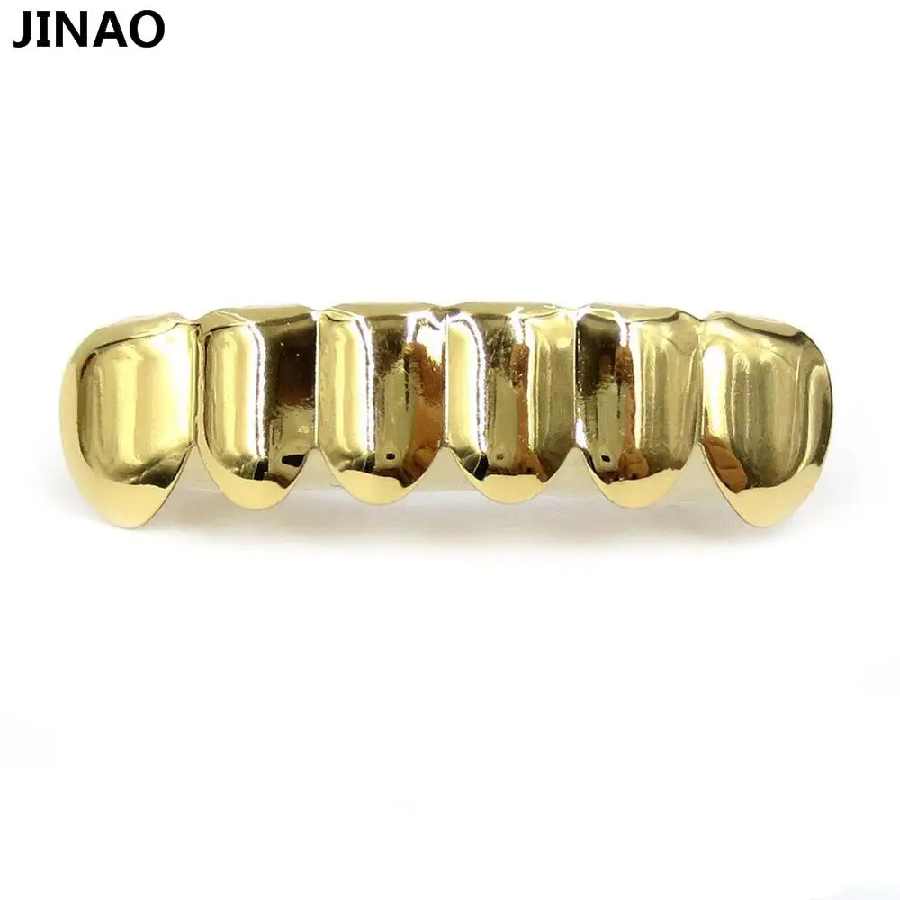 JINAO Настоящее блестящее чистое золото посеребренные хип-хоп ЗУБЫ Grillz Top& Bottom Groll набор с силиконовыми вампирскими зубами грили - Окраска металла: Gold Bottom