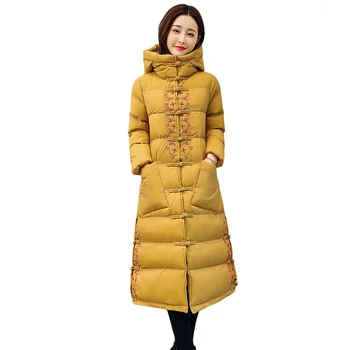 

2020 New Winter coat women Parka Embroidery Vintage Plus size Long Cotton Down Jacket women Hooded Elegant Padded jacket coats