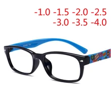 Готовые женские и мужские короткие очки для коррекции зрения с рисунком, синяя, красная, Желтая оправа, очки для близорукости-1,0-1,5-2,0-2,5-3,0-3,5-4,0