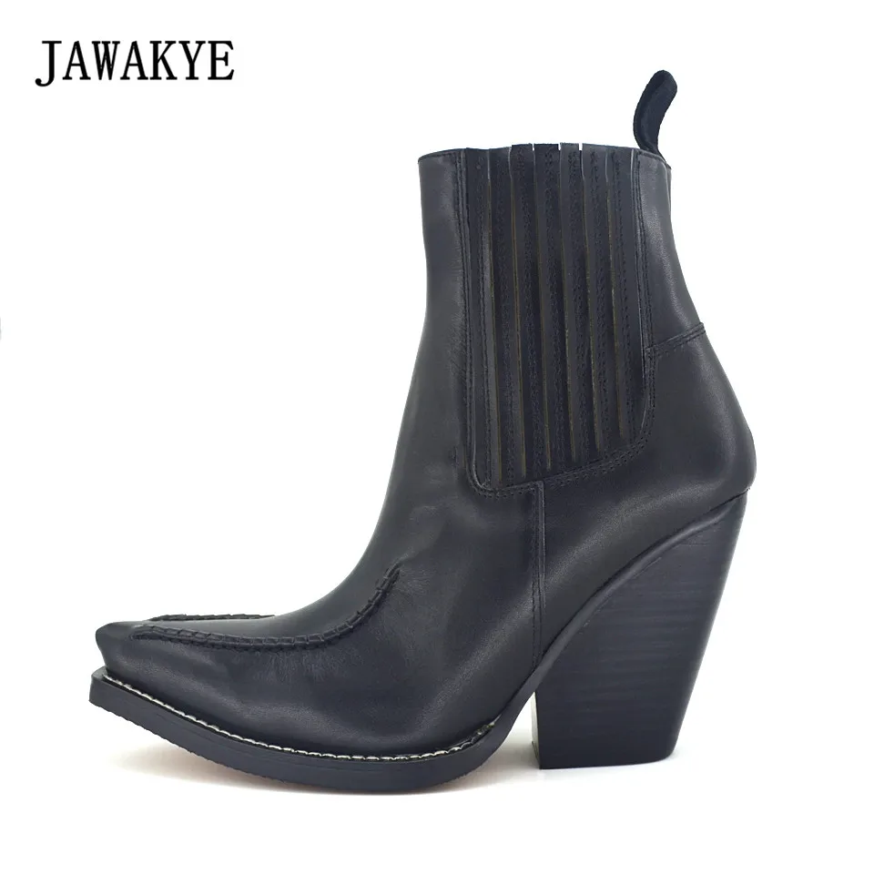 chunky heel pointed toe boots