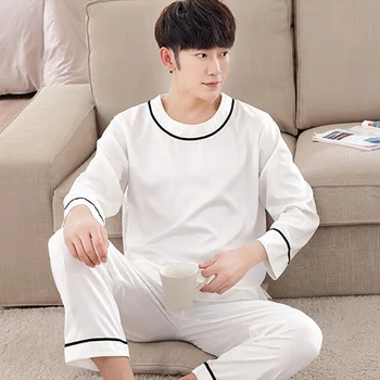 

Mens Pyjamas Spring Long sleeve Silk Sleepwear Luxury Silk Satin Pajamas White Youth Men Lounge Pajama Sets Plus Size 3XL