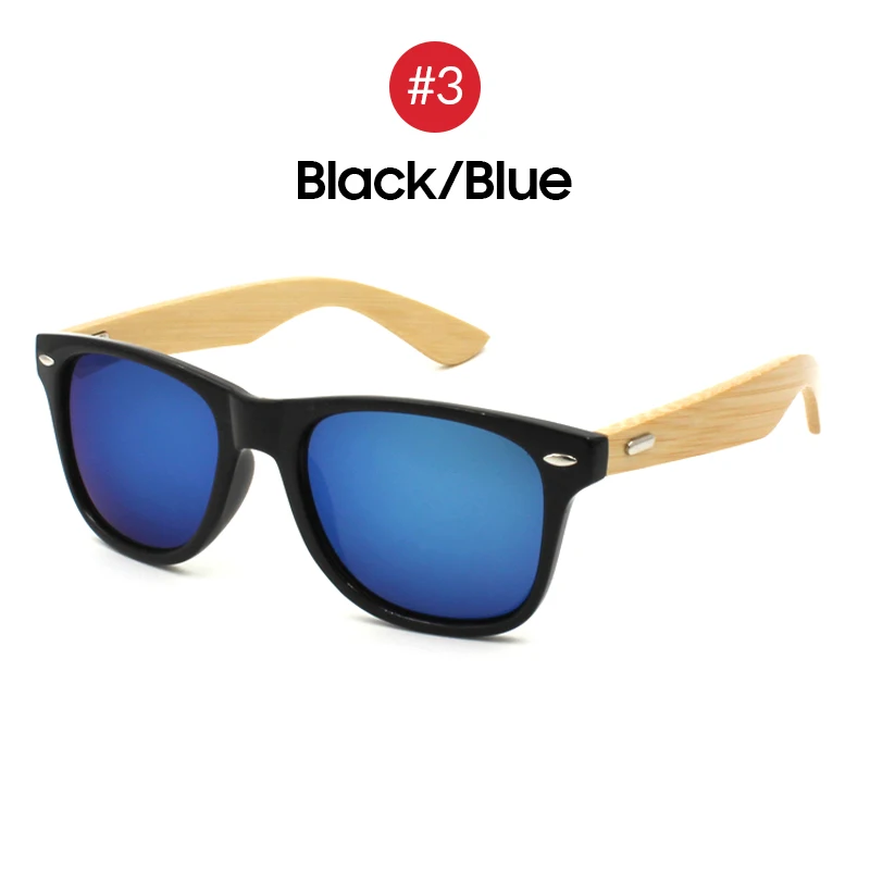 VIVIBEE Лучшие натуральные UV400 ретро настоящие бамбуковые прозрачные мужские Солнцезащитные очки женские деревянные классические дизайнерские солнцезащитные очки - Цвет линз: 3 Black Blue