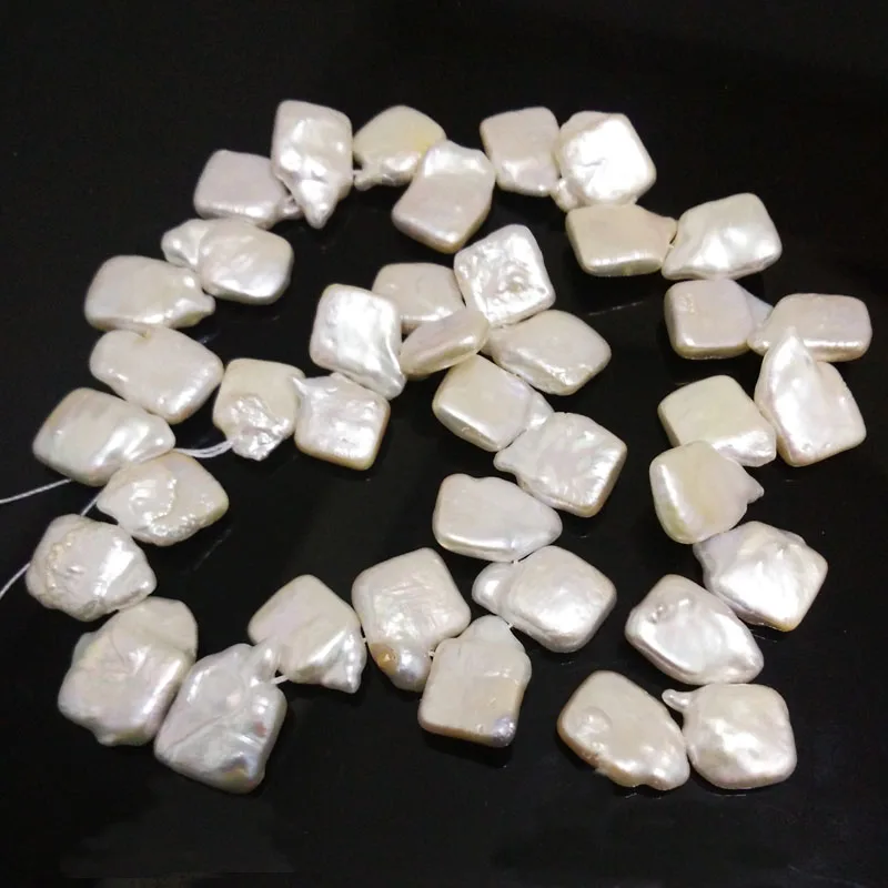 

16 inches 13-18mm White Square Side Drilled Coin Pearl Loose Strand
