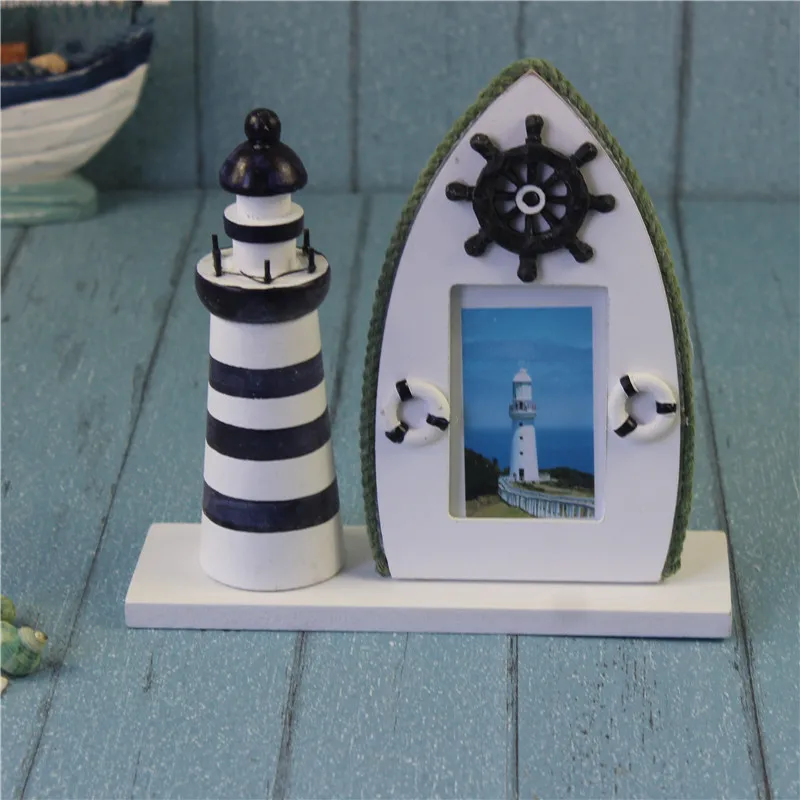 Romantic Pretty Mediterranean Style Wooden Light Tower Nautical Themed Photo Frame Home Decor Rudder