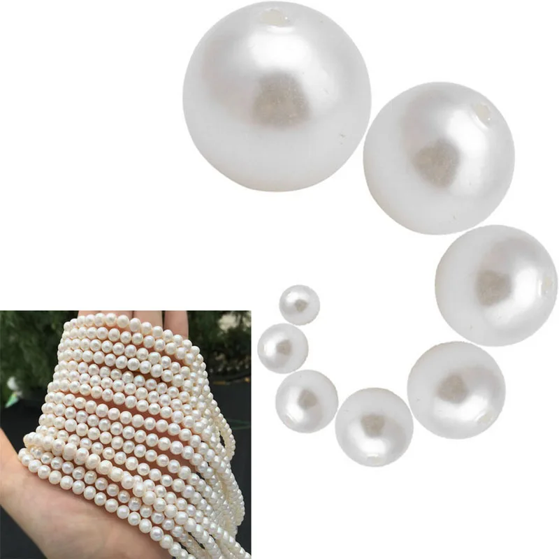 

100 Pcs Resin Faux Pearl Round Beads Ivory Imitation Pearl 4-16mm Jewelry Beige Straight Hole Resin Pearl