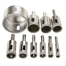 10pcs 8-50mm Diamond Coated Hole Saw Drill Bit Set Tile Ceramic Marble Glass Silver Holesaw