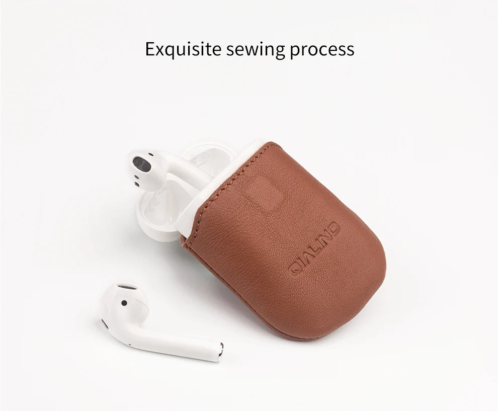 QIALINO чехол из натуральной кожи для Apple AirPods, мягкий силиконовый чехол с защитой от потери, мини-карман для Apple AirPods, ультратонкая сумка