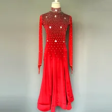 Стиль латинский Танцевальный костюм пикантные спандекс с длинным рукавом латинские танцы платье для женщин конкурс латиноамериканских танцев платья A34 S-4XL