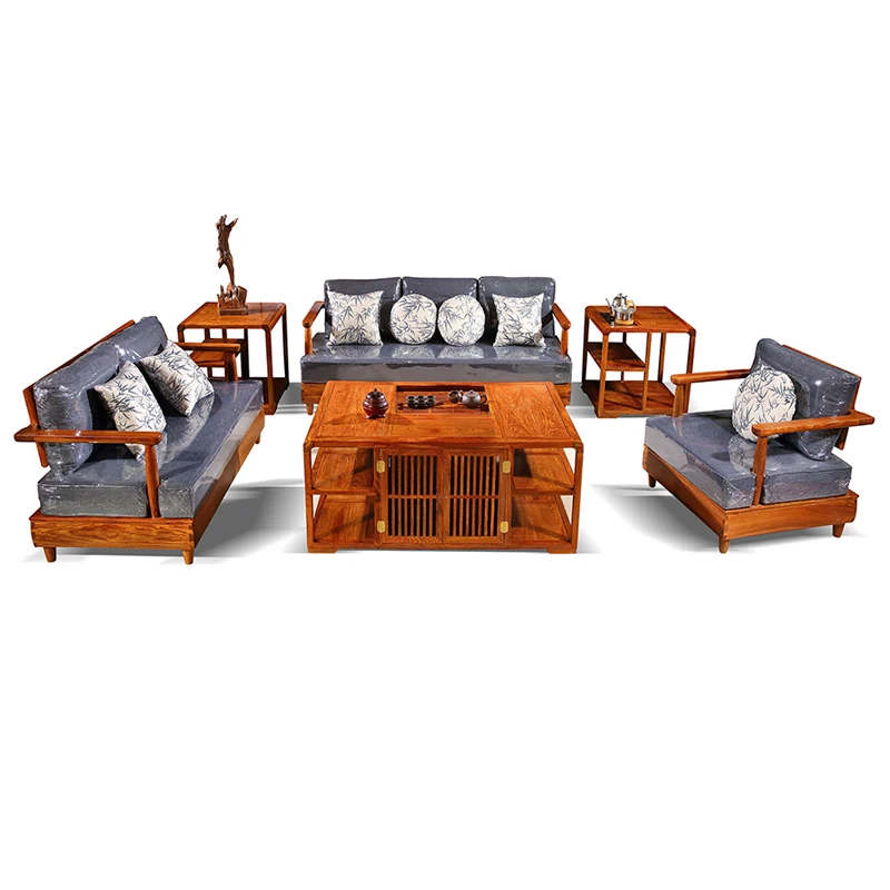 6 Piece/Set Antique Mahogany Sofa Set For Living Room Custom Wooden Tea