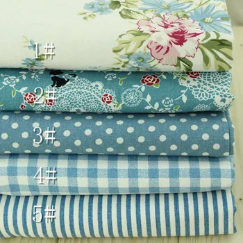 

1 Meter Blue Color Pastoral Style Cartoon Cotton Linen Fabric With Floral Talasite Plaid, Handmade DIY Fabric CR-720
