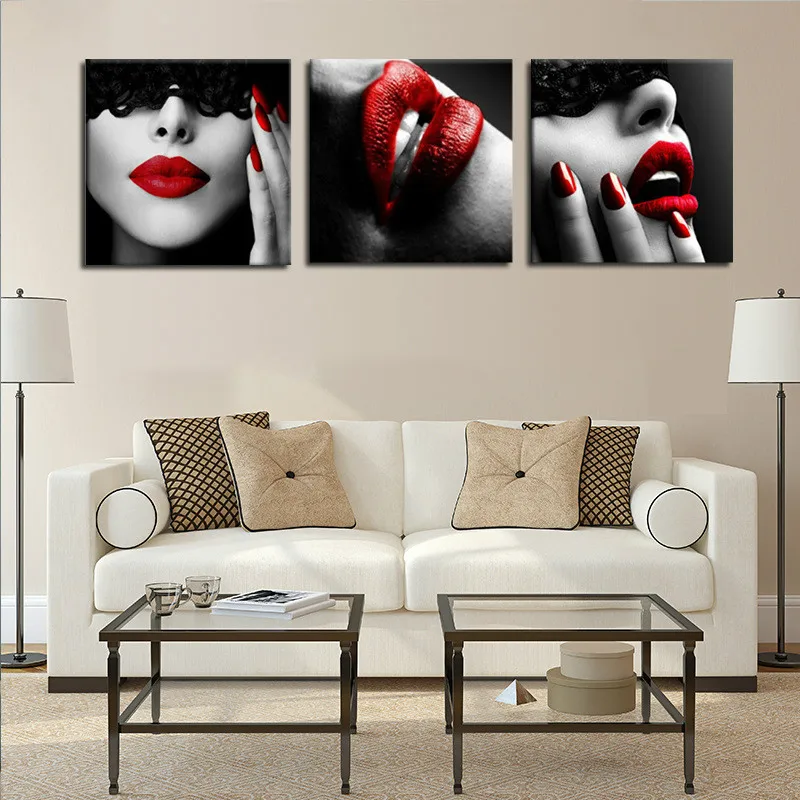 Woman Sexy Red Lips Poster Wall Art Canvas Painting Nordic Wall Pictures for Living Room Bedroom Decor Picture Beauty Art Print