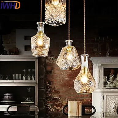 IWHD, современный светодиодный подвесной светильник со стеклянной бутылкой, Светильники для дома, внутреннего освещения, подвесной светильник, люстры, Lamparas Colgantes