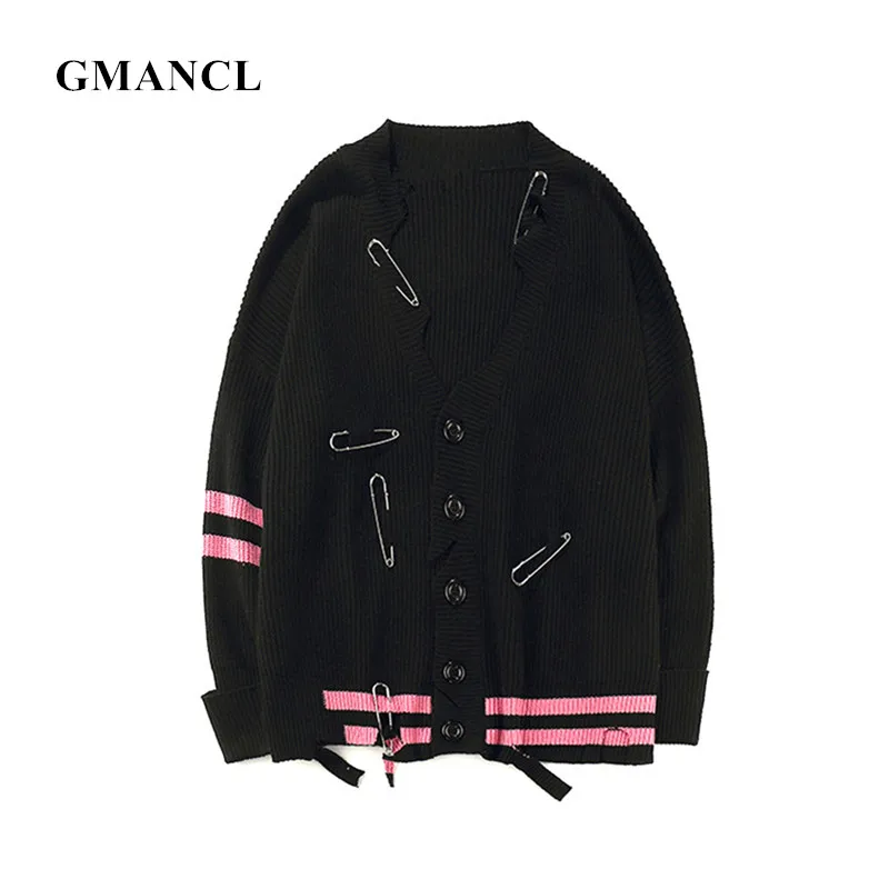 

GMANCL New Men's Oversized Sweatercoat High street Hip Hop style Male Fashion Autumn Collar Solid Loose Casual Cardigan Sweaters