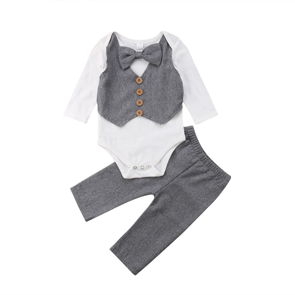 Newborn Baby Boys Gentleman Outfits With Bow Toddler Party Wedding Baby Costumes Bodysuits+Pants 2Pcs Formal Infant Baby Suits