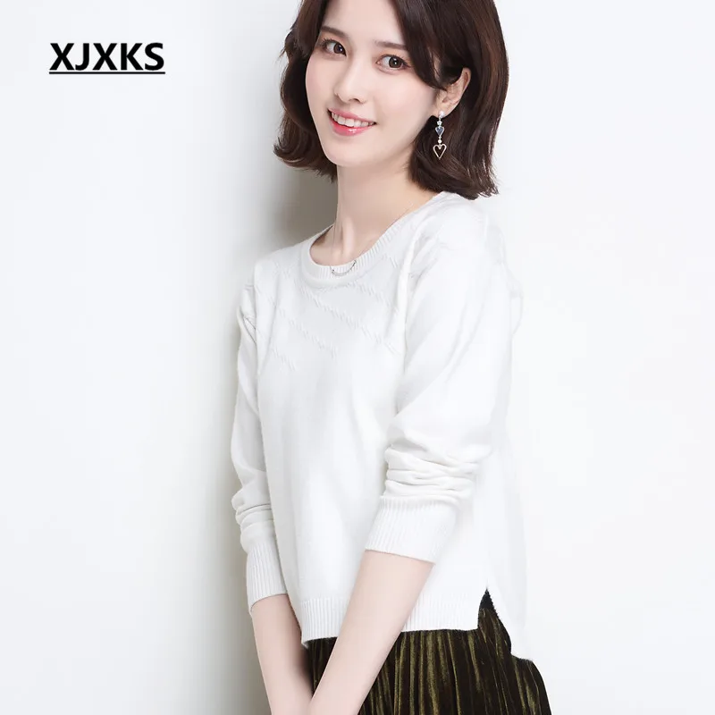 

XJXKS Women's sweater pullover 2019 autumn winter new solid color all-match high quality cashmere women's knitted sweater