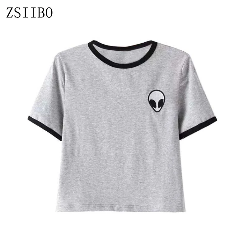 

BCNVTX10 Women Loose Print Short Sleeve Tee Shirt Casual Crop Top Alien Printing T-Shirt 13 Colors