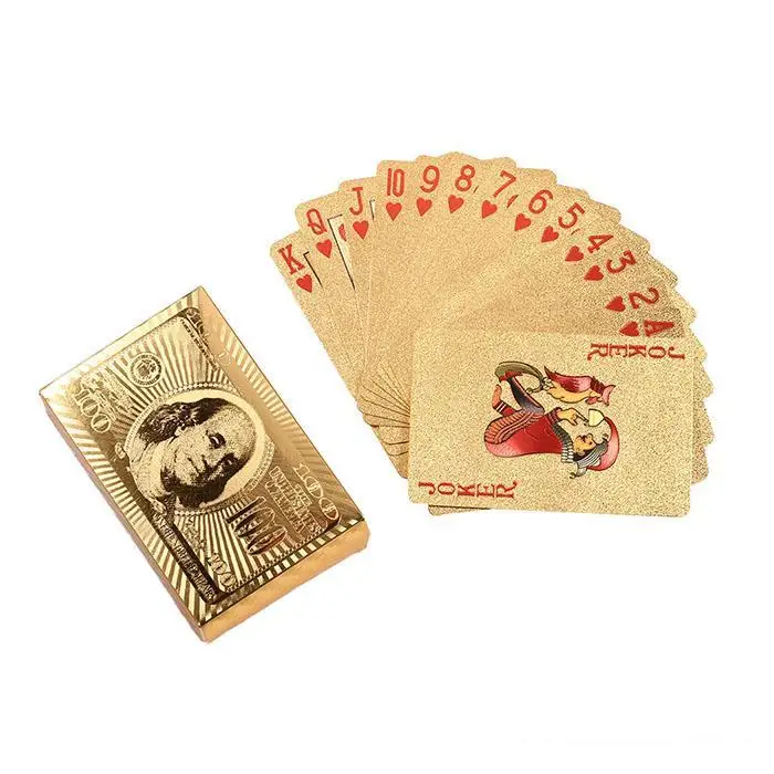 Золотые игральные карты игры роскошные золотые фольга покер набор сетки пластик Прочный водостойкие карты доллар подарок коллекция