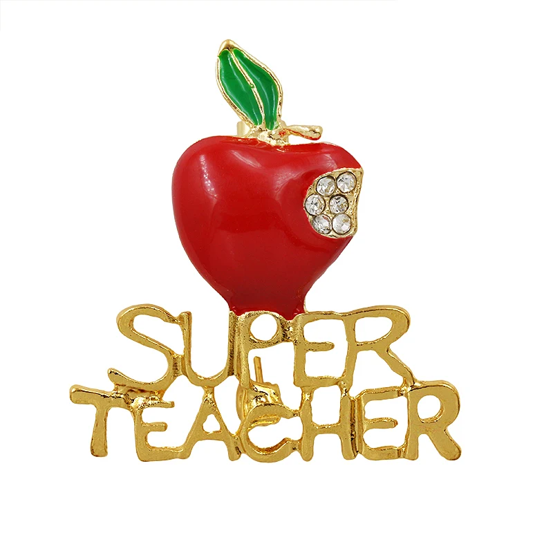 

WEIMANJINGDIAN Brand Enameled Christmas Red Apple and Super Teacher Brooch Pins for Xmas Day's Gifts