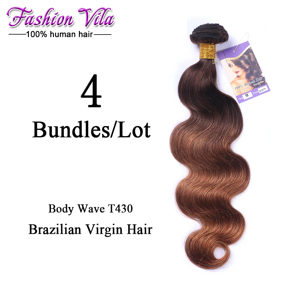 8A ombre hair extensions brazilian virgin hair body wave 4pcs/lot two tone #4/30 rosa hair ombre hair weaves tangle free