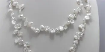

White Beautiful keshi reborn pearl long necklace 35INCH 7x8mm No Metal"handmade" a(5.18)