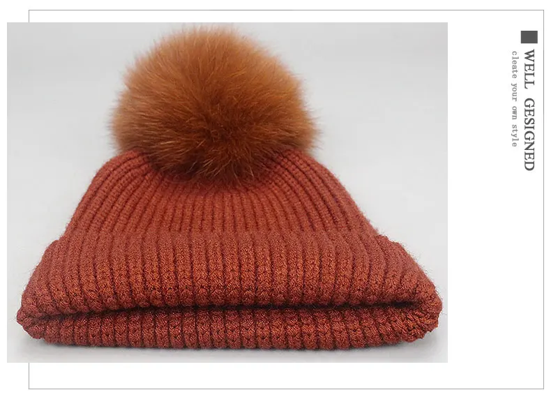 Winter Beanies Fox Pompom Fur Wool Knitted Hat The Female Of The Mink Caps Beanie Hats For Women Girl 'S Hats Scarves Cap Scarf