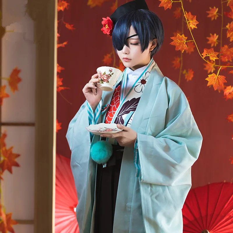 Черный Дворецкий Косплей Kuroshitsuji аниме японское кимоно Чайный дом Ciel Phantomhive Косплей Костюм