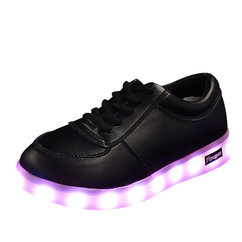 7 ipupas/Детская Классическая светящаяся обувь черного цвета для мальчиков и девочек на шнуровке, светящиеся в темноте кроссовки унисекс для влюбленных, обувь с подсветкой