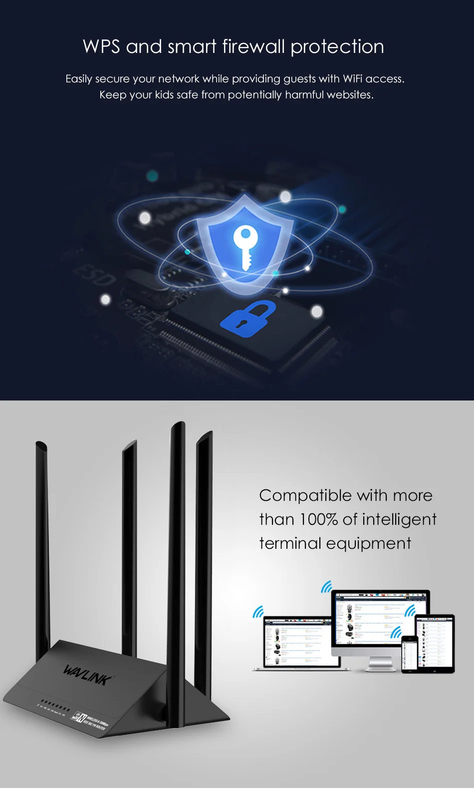 Wavlink 300 Мбит/с беспроводной Wi-Fi маршрутизатор Smart Repeater точка доступа Smart APP с высоким коэффициентом усиления 4 антенны Кнопка WPS IP QoS быстрая
