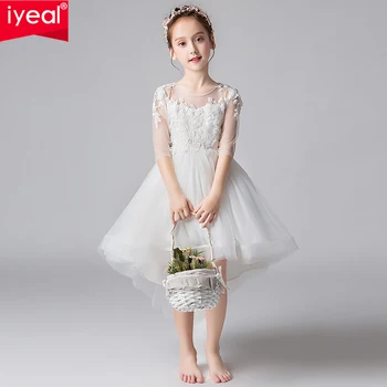 

IYEAL New Fashion Flower Girls Lace Tulle Trumpet First Communion Dresses Children Girl Lace Half Sleeve Wedding Party Dress