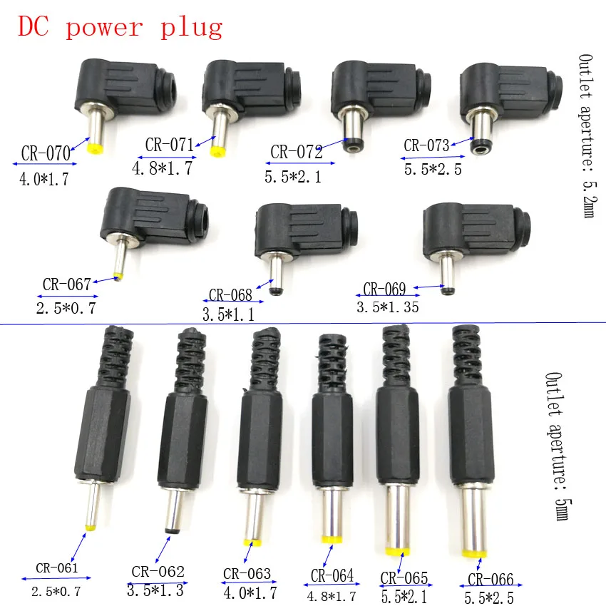 65 шт. 5,5*2,1 5,5*2,5 4,8*1,7 4,0*1,7 3,5*1,1/1,35 2,5*0,7 мм штекер питания постоянного тока разъем угол 90 градусов l-образные пластиковые вилки