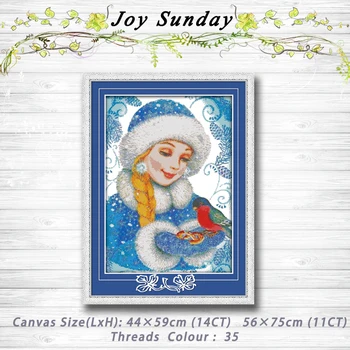 

The blue-coated girl bird painting dmc 14CT 11CT counted cross stitch kits embroidery set Needlework Set chinese cross stitch